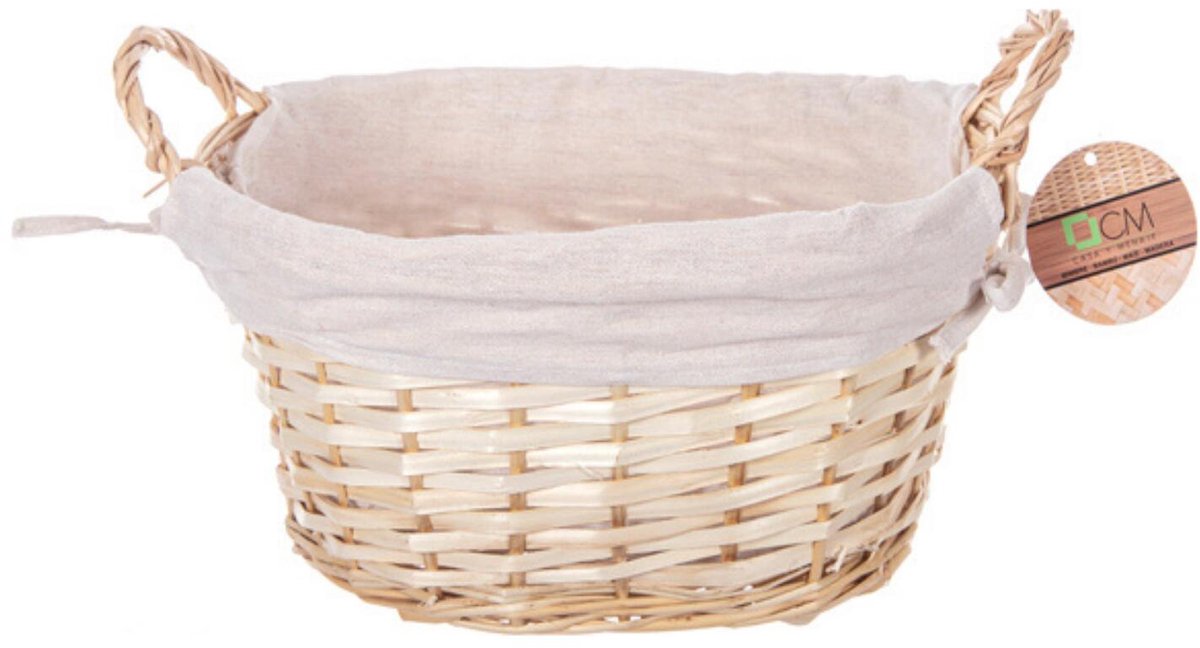 CM Rieten opbergmand - gevlochten riet - naturel - 35 x 25 x 17 cm - met binnenvoering - serveermand