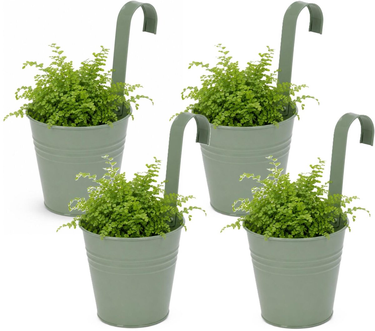 Progarden Bloempotje met haak - 4x - plantenbak zink met ophanghaak - groen - 20 x 13 x 26 cm - ophangbaar- Balkon/schutting plantenpot