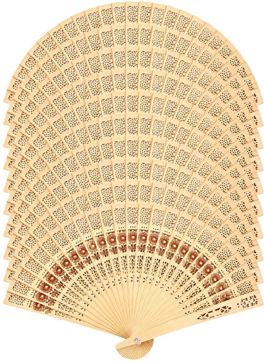 Bellatio Design Aziatische handwaaier - 10x - beige - bamboe/papier - 45 x 21 cm - Bloemen - Leven - Rust - Festival