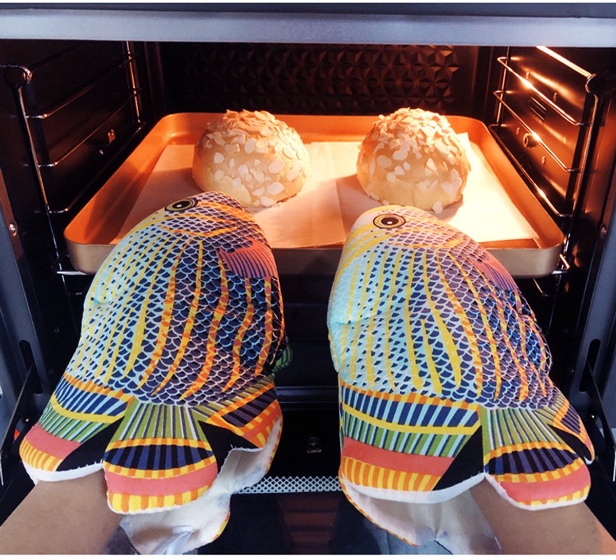 Diepzeevis ovenhandschoen - Bakken hittebestendige handschoen - Magnetron hittebestendige handschoen - Keuken hittebestendige handschoen - Antislip hittebestendige handschoen