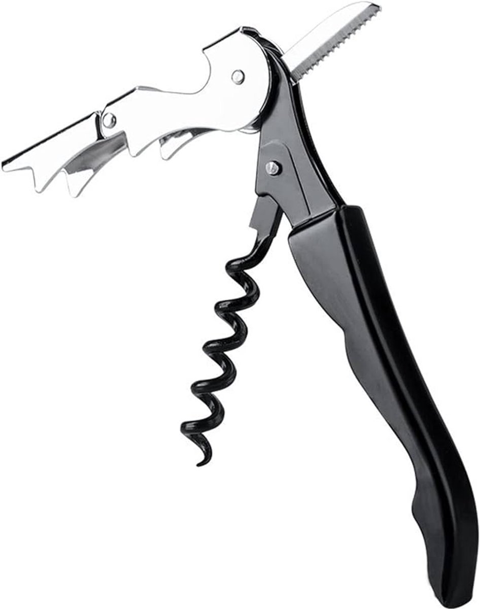 Kurkentrekker - Flesopener - Kelnersmes - Wine opener - Wijnfles ontkurken - Wijn opener - RVS - Zilver met zwart - Jonyx