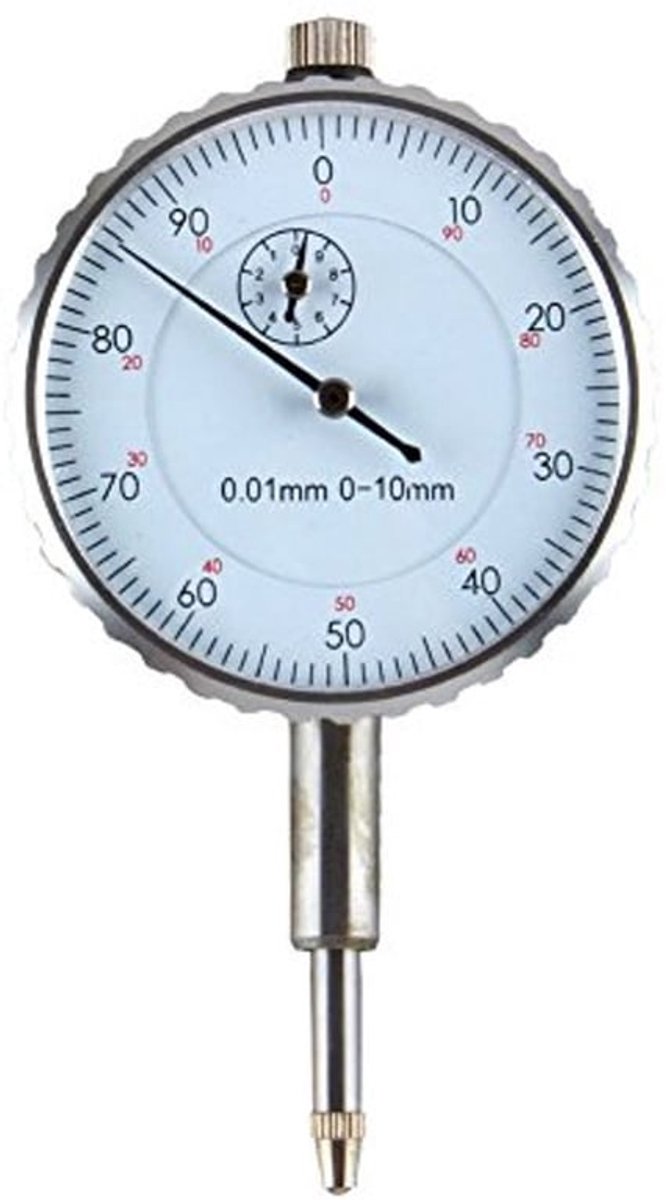 Weergave van de wijzerplaat 0 – 10 mm, buitenmaat: 0,01 mm, nauwkeurige klok
