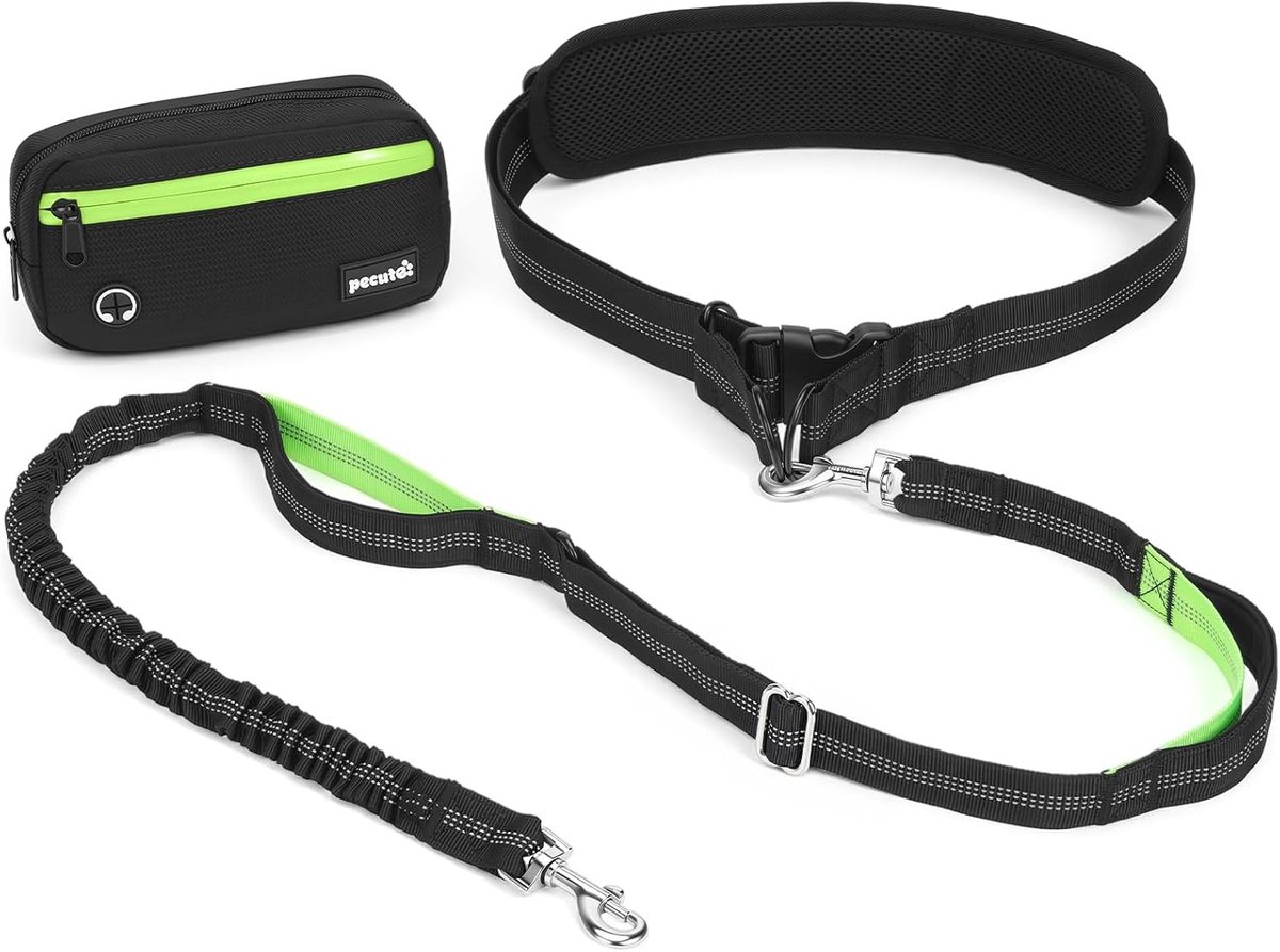Handsfree hondenriem met tas, anti-treklijn en elastisch touw voor hardlopen, joggen en training, geschikt voor honden van 5-15 kg