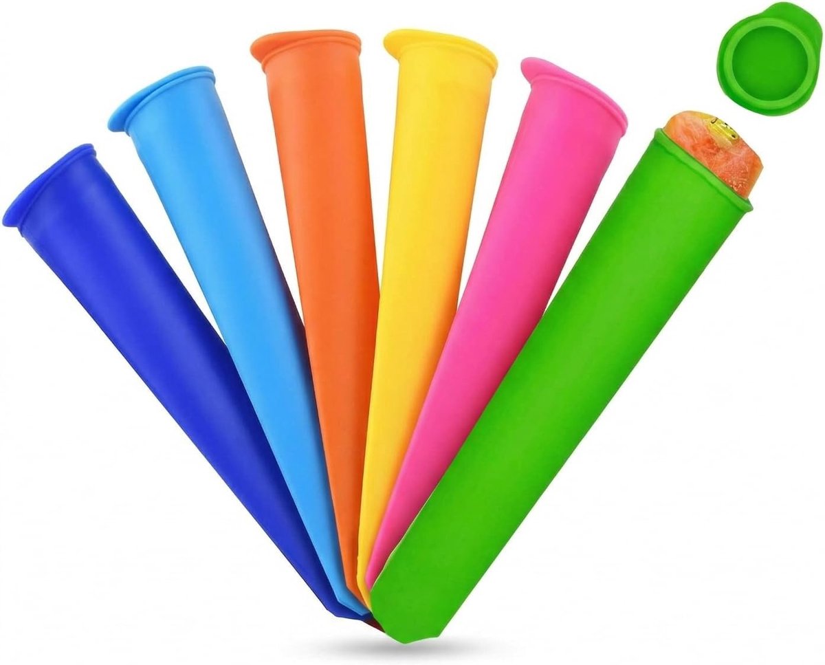 Herbruikbare siliconen ijsvormen met deksel, BPA-vrij, perfect voor kinderen en volwassenen, set van 6 stuks voor zelfgemaakt ijs en snacks