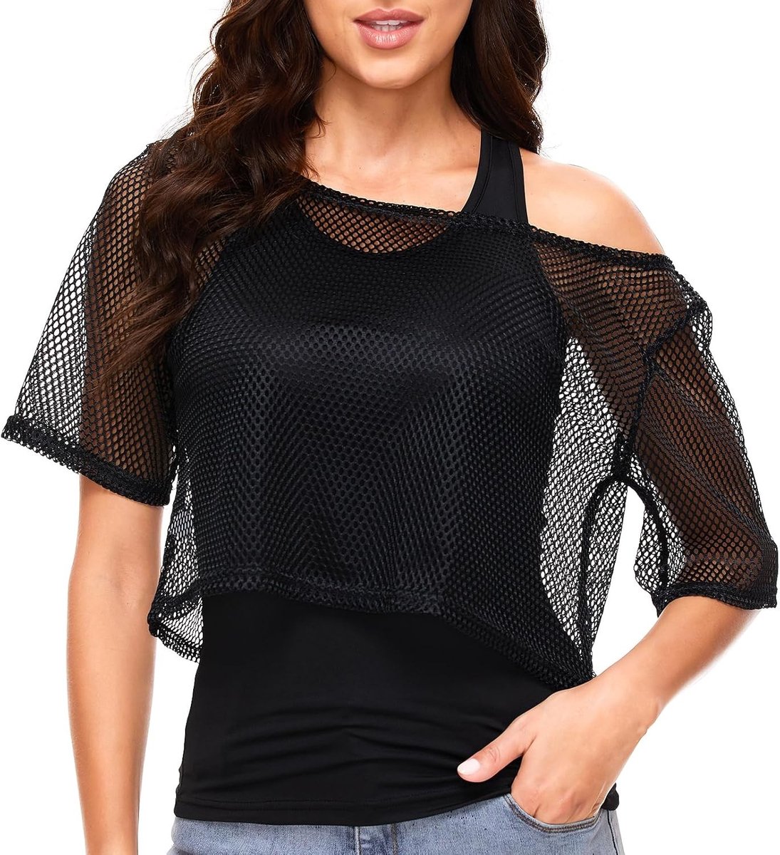 Vrouwelijk Net Shirt in Neon Kleur | 80s en 90s Retro Kostuum | Perfect voor Carnaval, Halloween en Feestjes