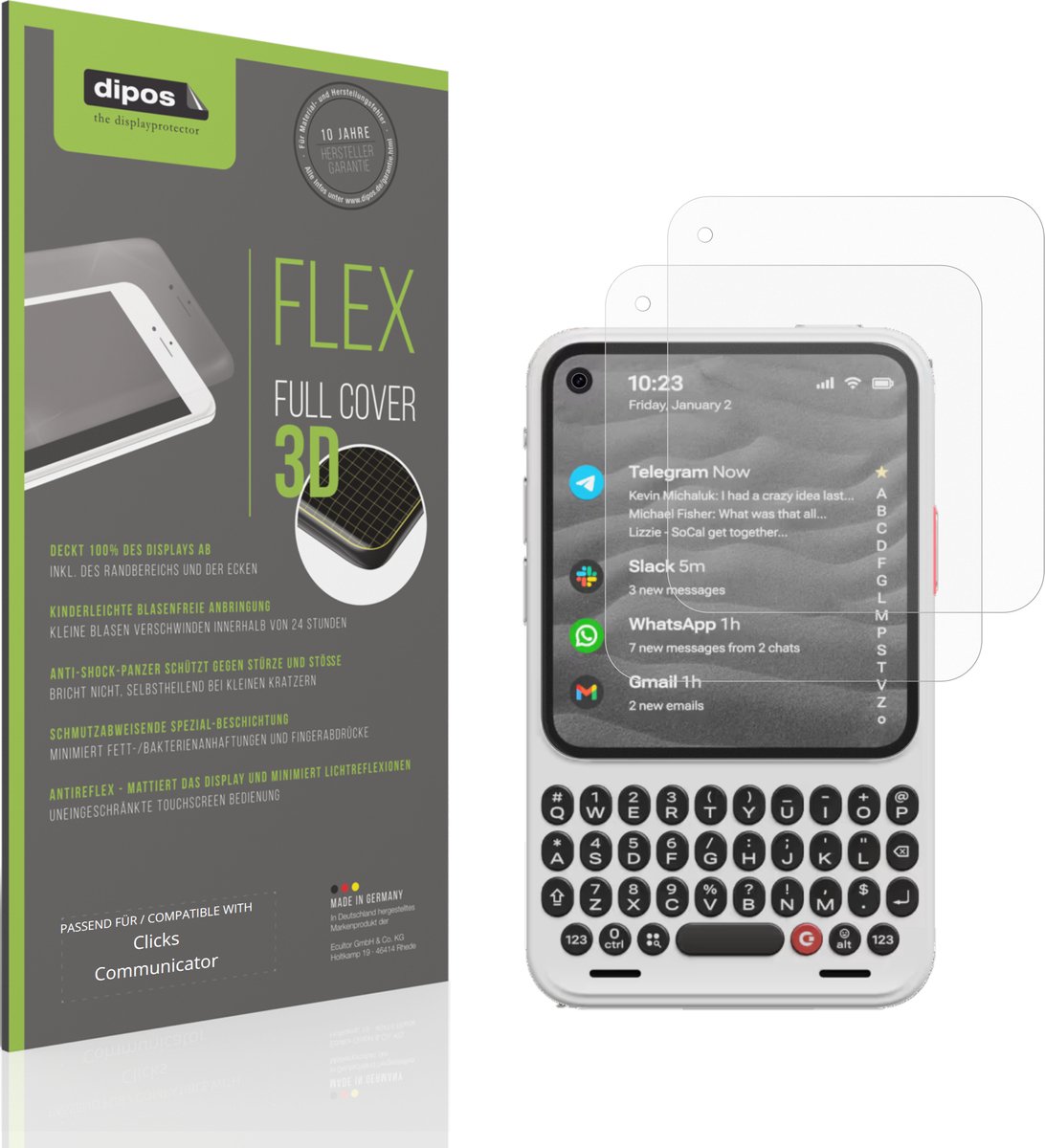 dipos FLEX – 2x Matte Screenprotector geschikt voor Clicks Communicator | Volledige Schermbescherming | Case-Friendly