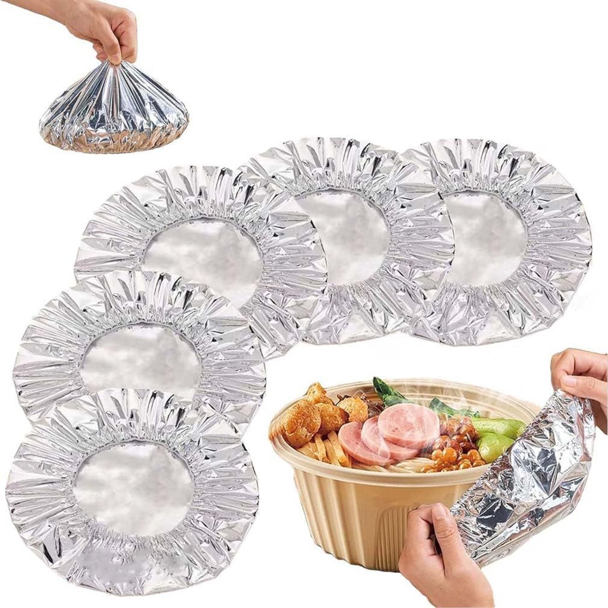 50 stuks Aluminium Folie Afdekkappen 20x20cm, Elastische Foliedeksel voor Voedselbakken, Wegwerp Aluminium Deksel voor Afhaalmaaltijden