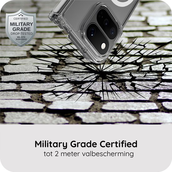 Transparante hoes die een telefoon beschermt tegen vallen, Military Grade Certified.