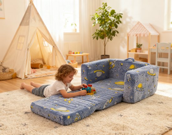 HAUSS SPOLE Kinderfauteuil - Opvouwbare Pluche Fauteuil Met Lichtgevend Ruimtepatroon - Voor Lezen En Rusten - Stof Blauw van HAUSS SPOLE — afbeelding 3