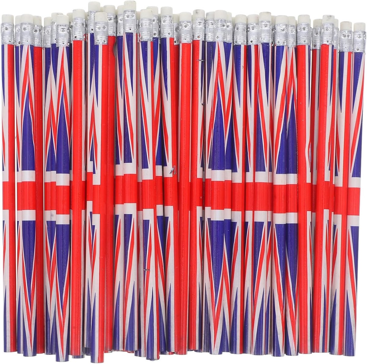 Engelse Vlag Potloden 60 Stuks Houten Potloden met Gum 18cm Multifunctionele Potloden voor School, Kantoor en Cadeaus met Patriotisch Ontwerp