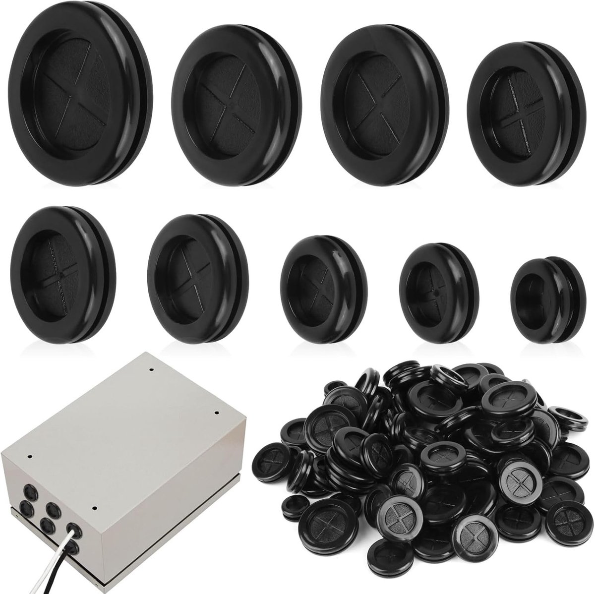 90 Stuks Rubber Kabeldoorvoer, 9 Maten Rubber Kabelgrommet voor Kabelbescherming, Sluitrubber, Diverse Maten voor Kabelinstallatie en Organisatie