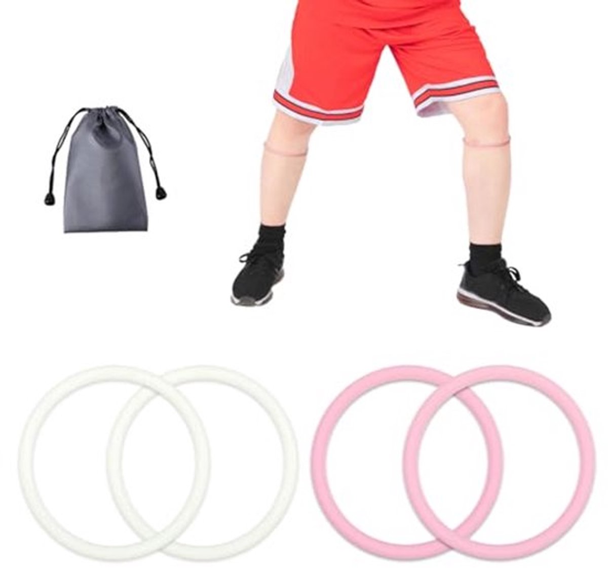 4 stuks siliconen kniebandjes ter ondersteuning van de kniepees, ademende kniebanden voor basketbal, hardlopen en sport, stabiliserende knieschijven met opbergtas voor mannen en vrouwen (roze, lichtgevend wit)