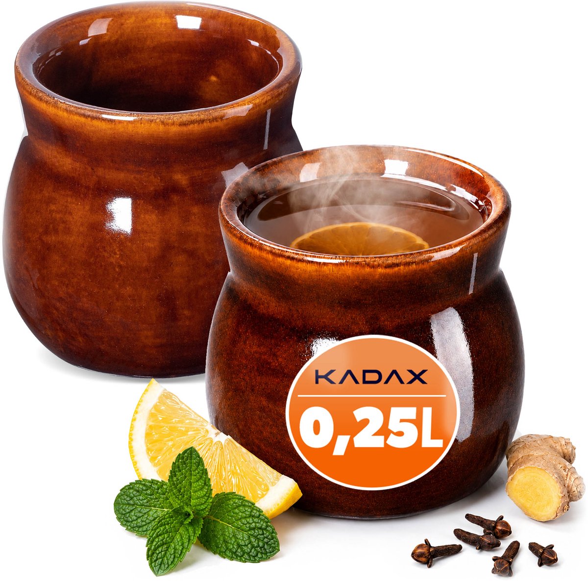 KADAX mokken voor glühwein 300 ml steengoed mok glühwein set van 2