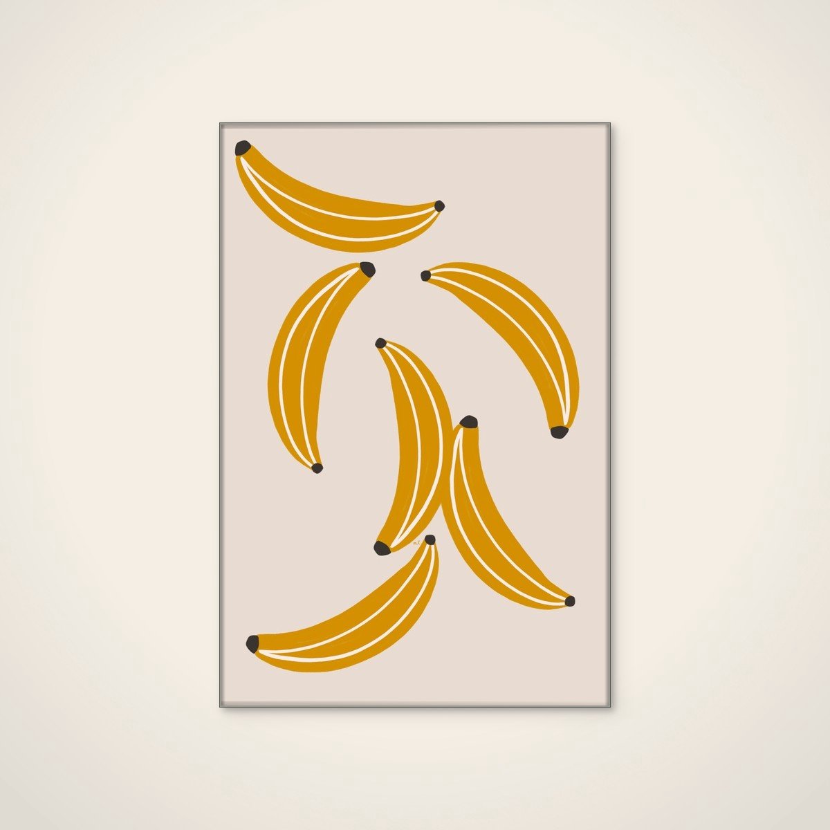 Akoestisch schilderij - 80 x 120 cm - Playful Yellow Bananas van Menina Lisboa - Abstracte wanddecoratie - zilver textielframe