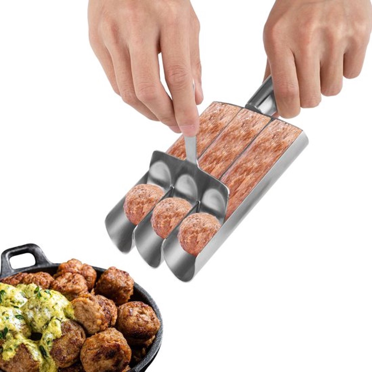 Drievoudige gehaktballenmaker met snijmachine, gehaktballenschepper, creatieve keukenhandleiding, gehaktballenmaker, gereedschap voor snel koekjesdeegsorbet (drie buizen)