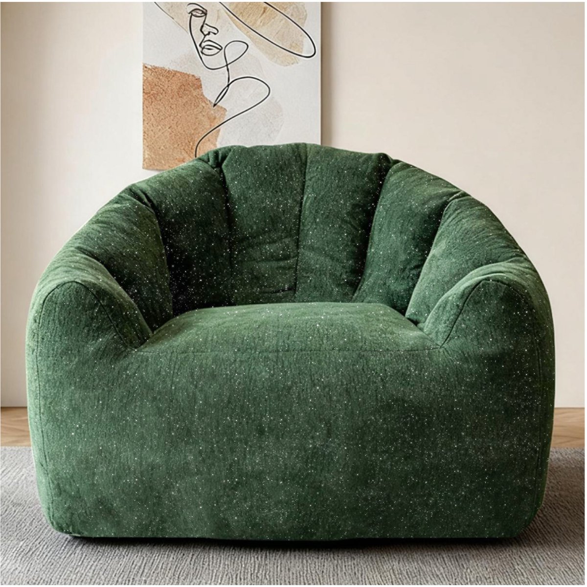 DESMIU Zitzakstoel 99 x 86,3 x 64,7 cm - Ergonomische Ronde Vorm Met Rugleuning - Voor Woonkamer En Leeshoek - Flanel Groen