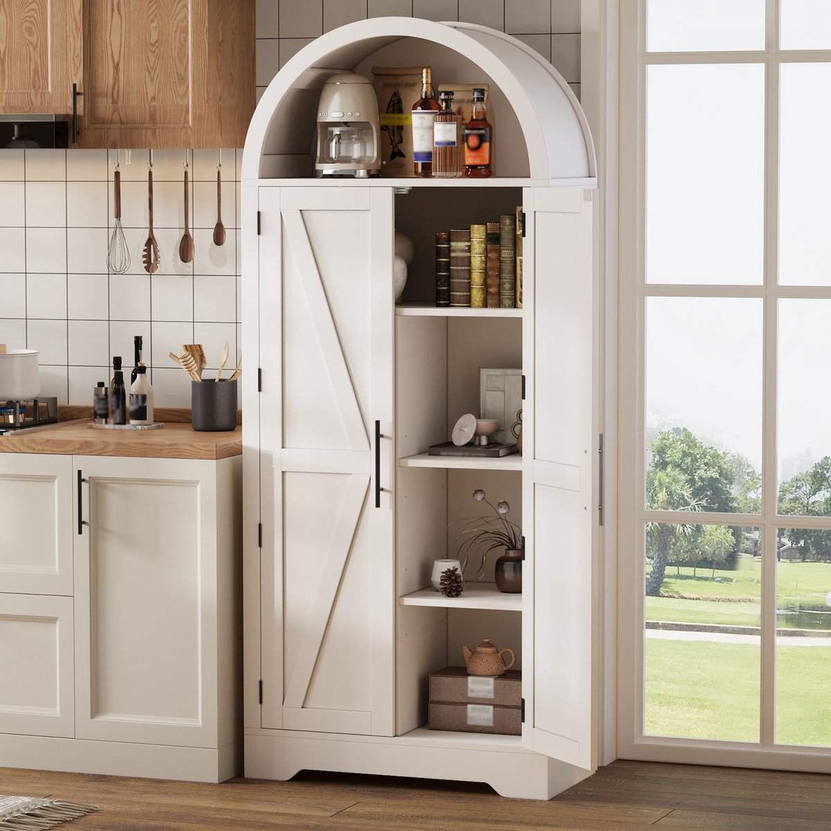 MODFU - Vitrinekast - Hoog - Wit - MDF - 70 X 35 X 170 Cm