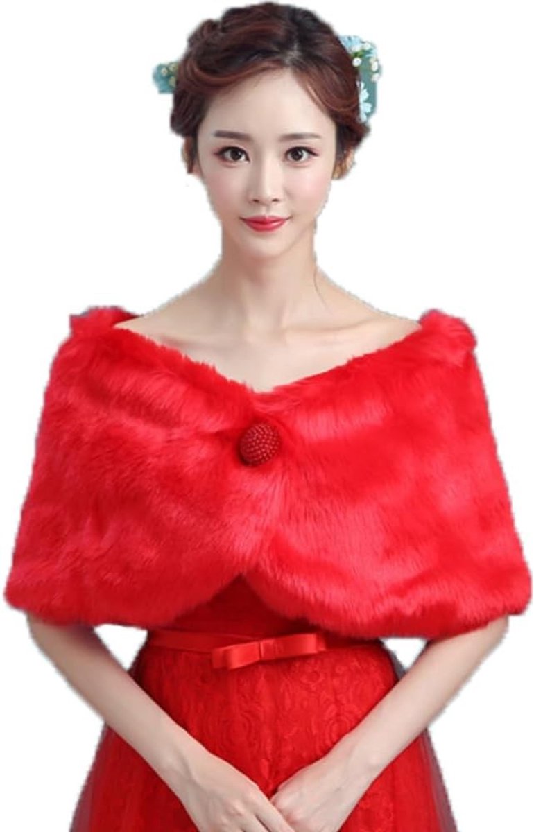 Elegante faux fur stole voor bruiden - Rode sjaal, wintercape, en avondwrap voor trouwjurken en feesten