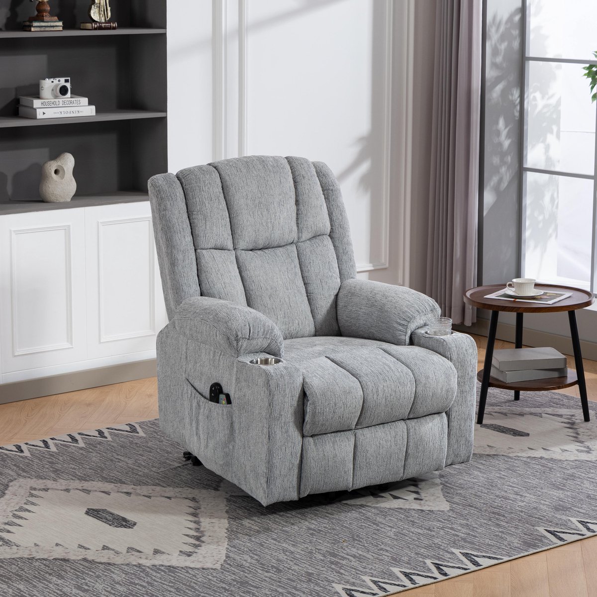 DESMIU Relaxfauteuil 84 x 91 x 106 cm - Elektrisch Verstelbaar Met Sta-op Functie, Massage En Verwarming - Voor Woonkamer - Velvet Lichtgrijs