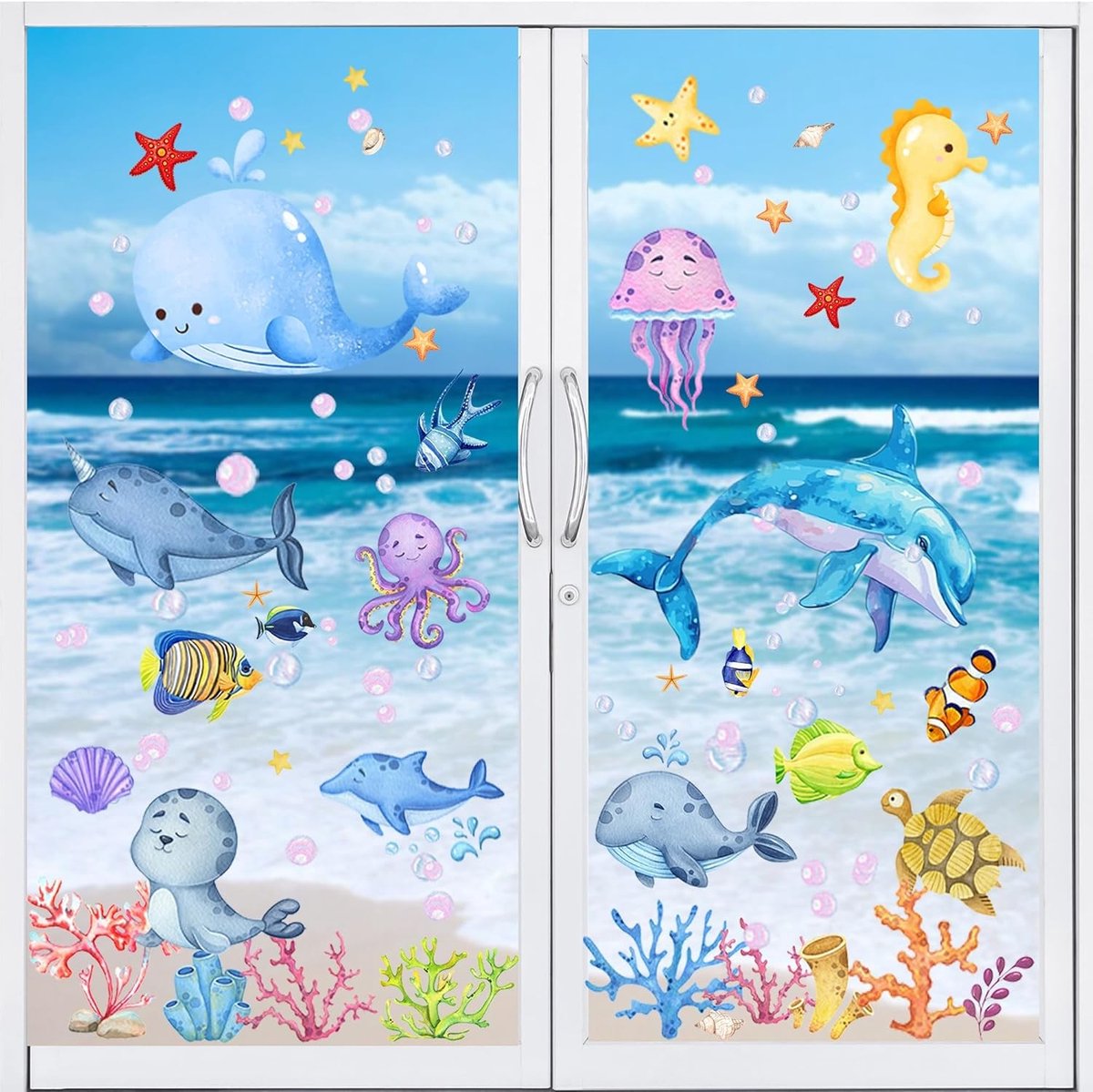 9 Vellen Raamstickers voor Kinderen - Zelfklevende Zee Dieren Wanddecoratie voor Badkamer en Kinderkamer - Herbruikbare Onderwater Wereld Stickers
