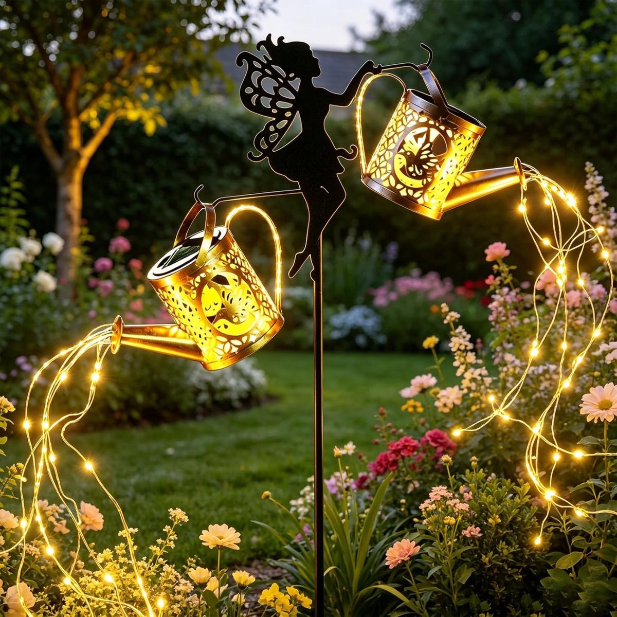 Zonne-energie Watering Can Verlichting, Waterdichte Tuinlamp voor Buiten, Decoratieve Metalen Lamp met Grondpen voor Patio en Tuin Decoratie