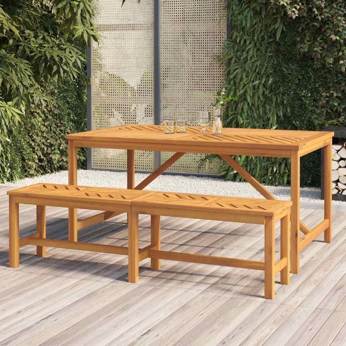 Tuintafel Acaciahout - Buitentafel Visgraat - Buiten Eten - Massief Hout - 150 x 90 x 74 cm - Bruin