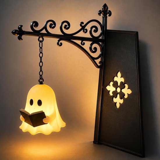 Serre-livres avec Lampe - Petit Fantôme Lisant pour Bibliothèque - Lampe d'Ambiance Décorative Entre les Livres - Noir
