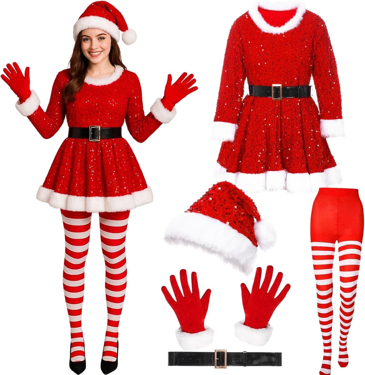 Vrouwelijk Kerstfeest Kostuum met Santa Hoed voor Feestelijke Gelegenheden en Raveparty's - Perfecte Outfit voor de Feestdagen