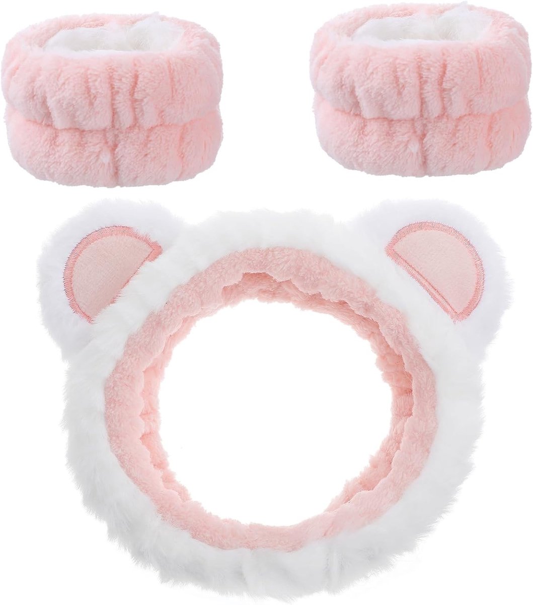 Schattige elastische make-up haarband voor vrouwen en meisjes - ideaal voor yoga, huidverzorging en douchen (Wit)