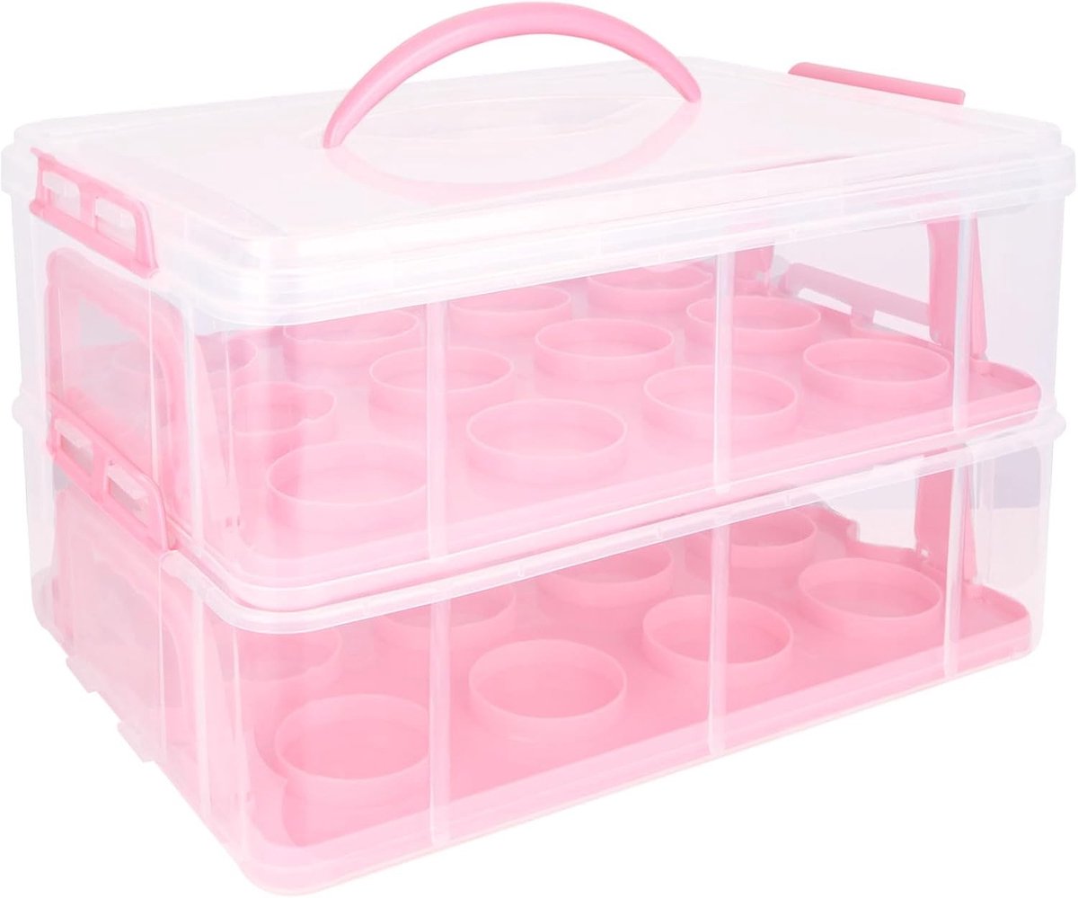Transportdoos voor Muffins en Cupcakes, 36 x 26 x 23 cm, Ideaal voor Feestjes en Bakkerijen, Roze Kleur, Geschikt voor 24 Stuks