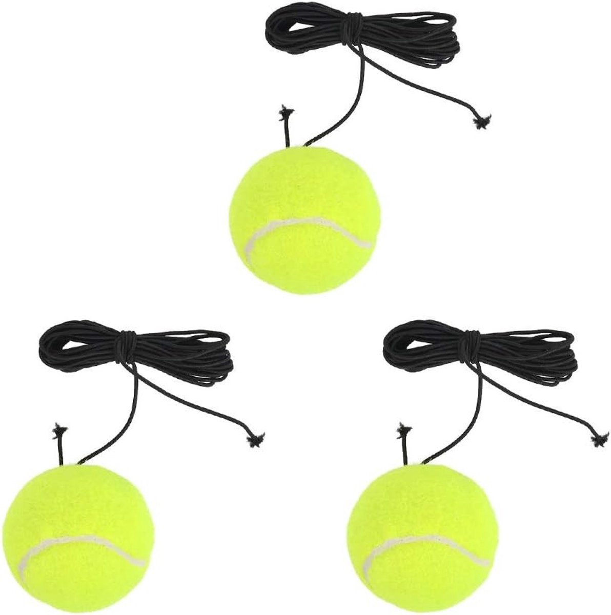 3 Stuks Tennisballen met Touw - Elastische Tennis Trainingsballen voor Solo Training, Rebound Oefeningen en Beginners