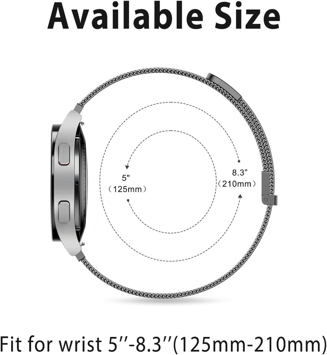 Metalen armband 20 mm voor Samsung Galaxy Watch 4 en 4 Classic, roestvrij staal, verstelbaar, reservearmband voor smartwatch