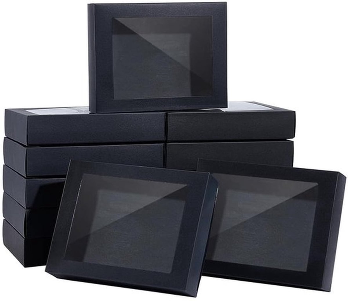 Set van 24 zwarte vouwbare papieren geschenkdozen met venster, geschikt voor koekjes, traktaties, bakkerijproducten en sieraden, formaat 17,5x13,5x3,5 cm