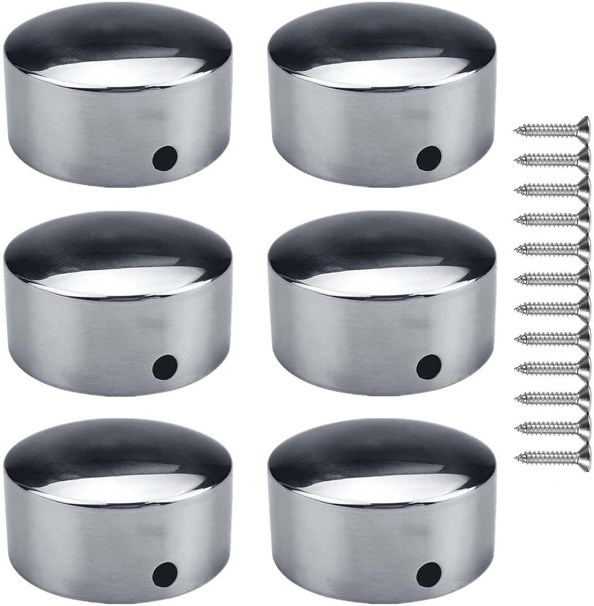 Set van 6 stuks 50mm RVS Houten Leuning Boren, Eindkapjes voor Trapleuningen, Inclusief Montage Schroeven en Rond Design
