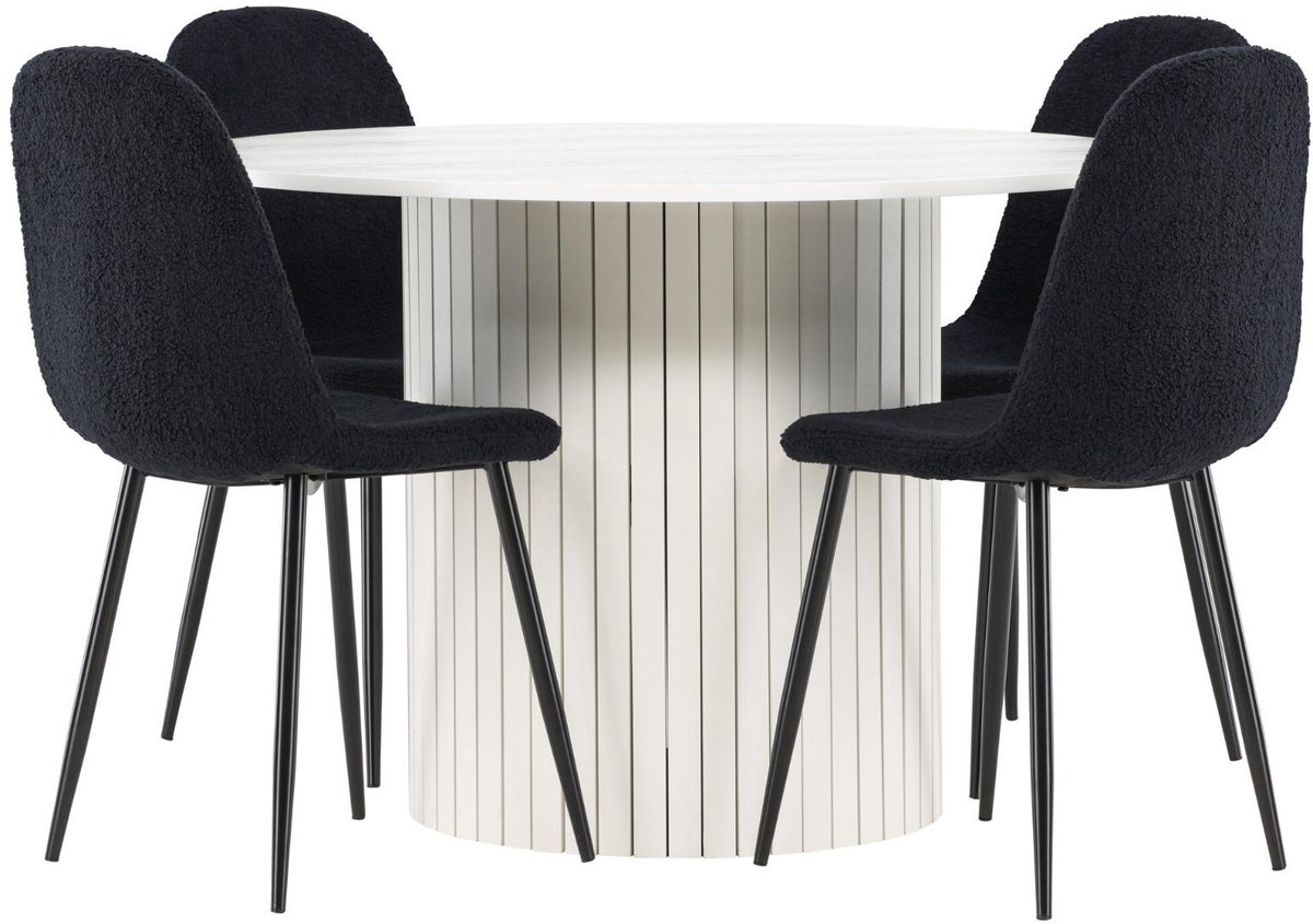 Härön eethoek eettafel wit 4 stoelen teddy zwart.