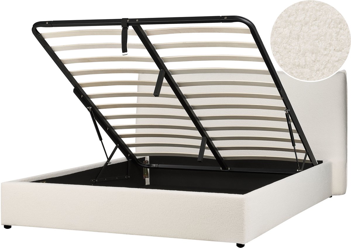 Beliani LAVAUR - Bed met opbergruimte - Gebroken wit - 160 x 200 cm - Bouclé