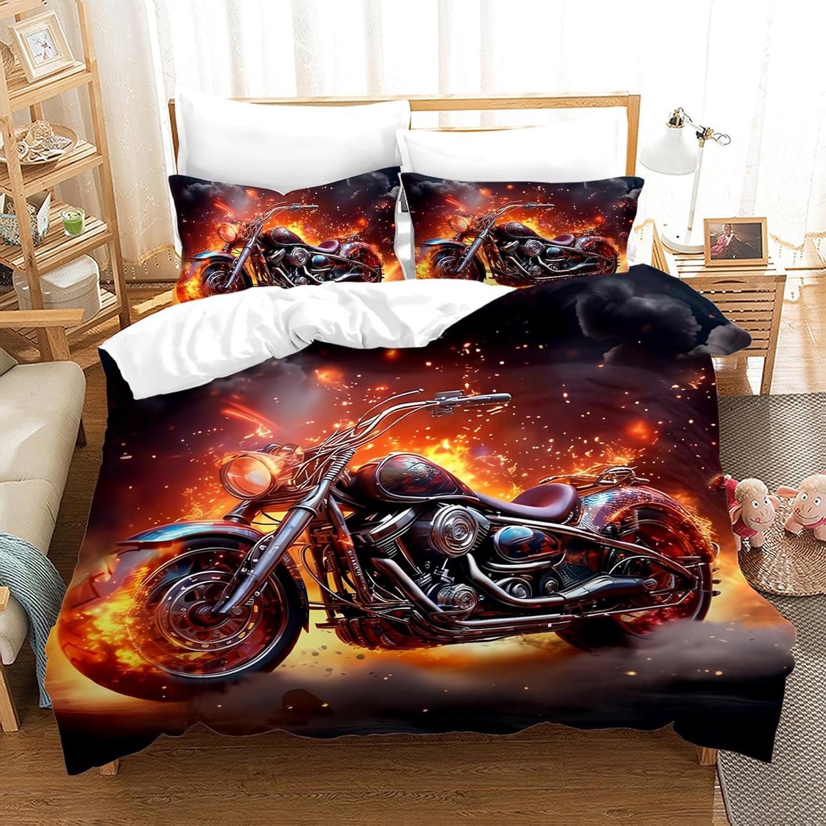 Dekbedovertrek Motor - Motorfiets Beddengoed - Slaapkamer Decoratie - Realistisch 3D Patroon - 135 x 200 cm - Motocross E