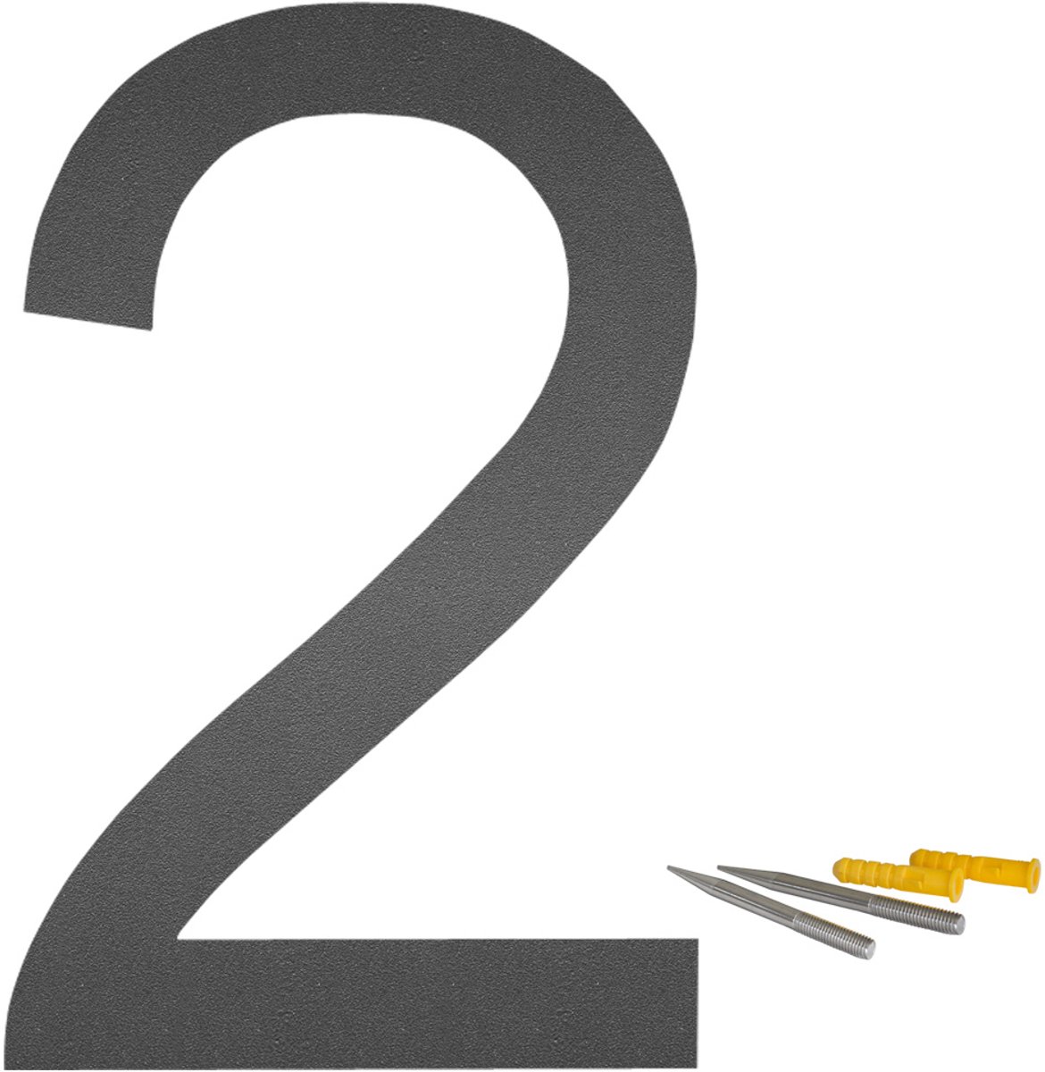 Roestvrijstalen huisnummer "2" – Huisnummerplaat, lettertype Arial, mat antraciet, 20 cm V2Aox