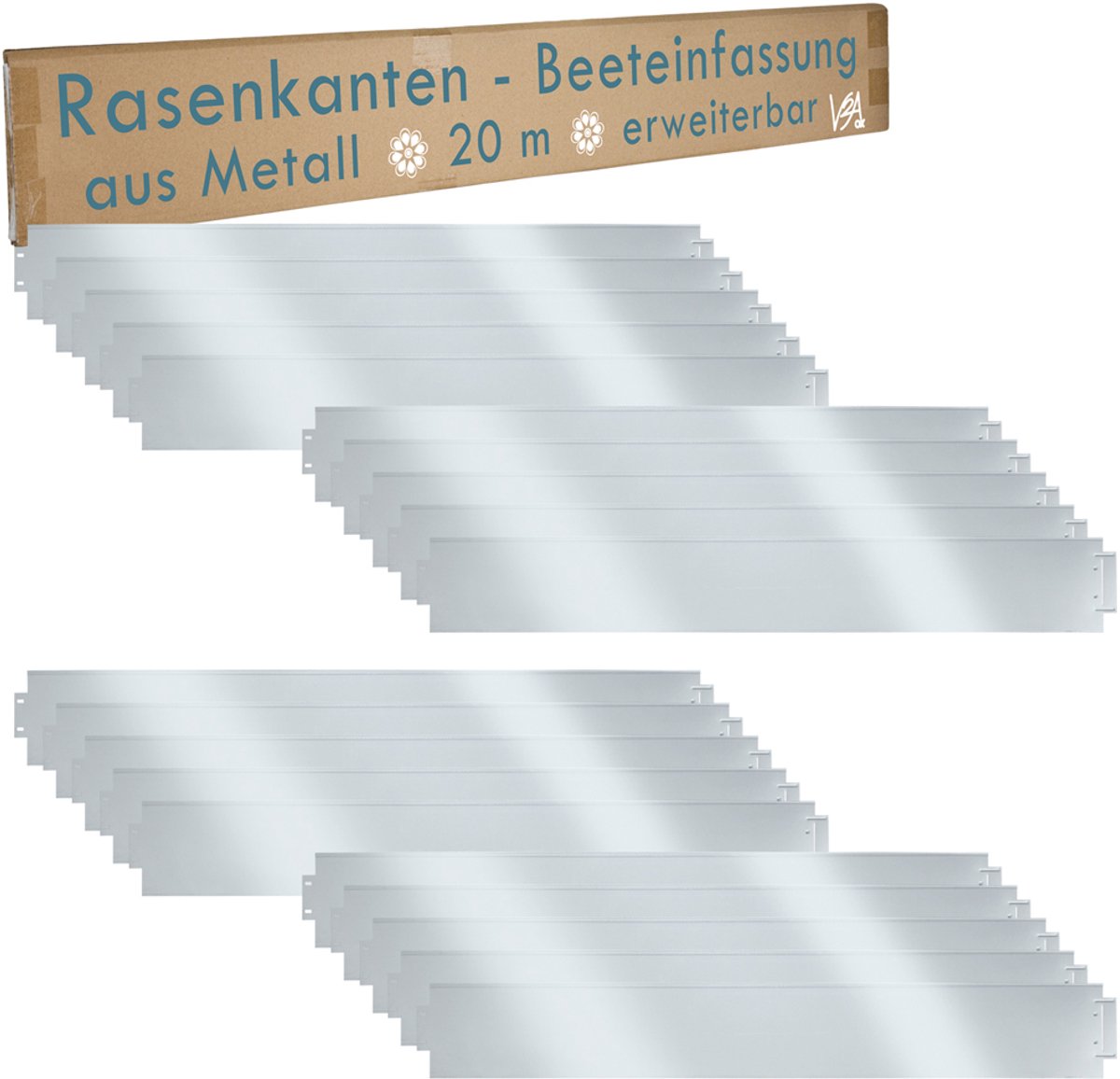 Metalen gazonrand – 20 m (uitbreidbaar) – 100x14 cm – Verzinkt – Bloemperkrand, afboording, maaistrook – V2Aox