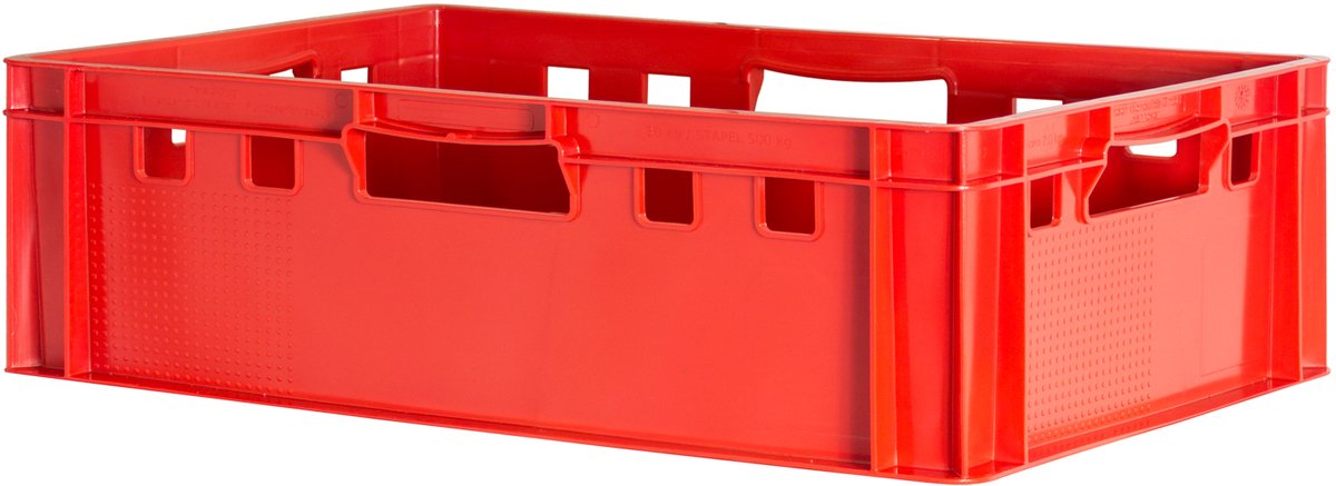 1 E2 Vleeskrat, Rood, Eurobox, Voedselveilig, Slagerskist, Opbergdoos, Plastic Bak, Stapelbaar, 60 x 40 cm, Kingpower