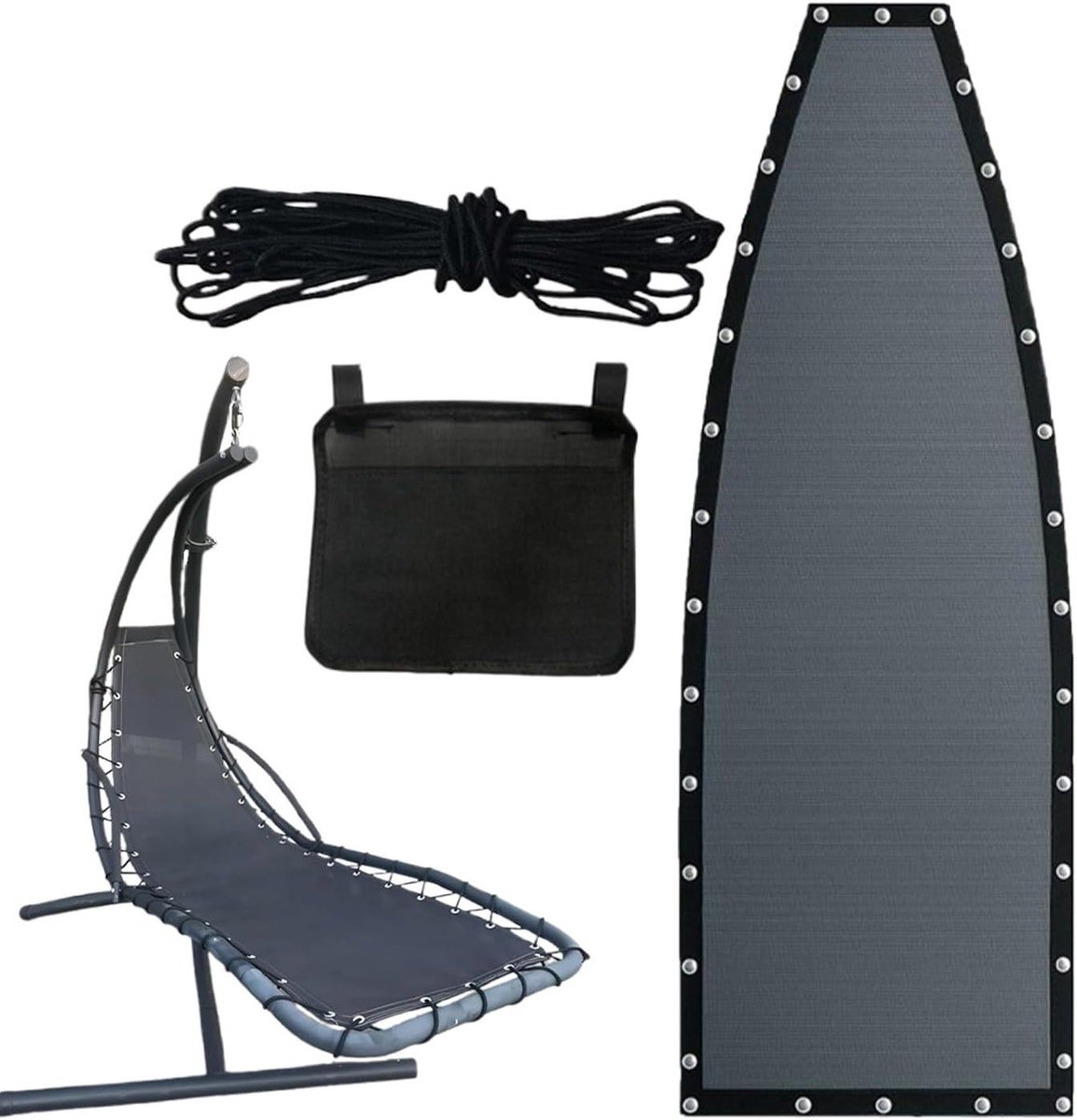Schommelstoel Vervangingsstof - Hangstoel Zitvlak - Buiten Ontspannen - Met Zijvakken - 64x197 cm - Zwart