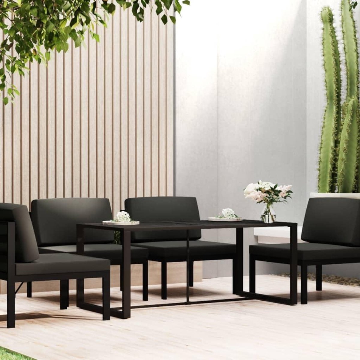 Tuintafel Balkon Tafel - Eettafel Terras Tafel - Buiten Eten - Aluminium Frame - 120x60x66cm - Antraciet