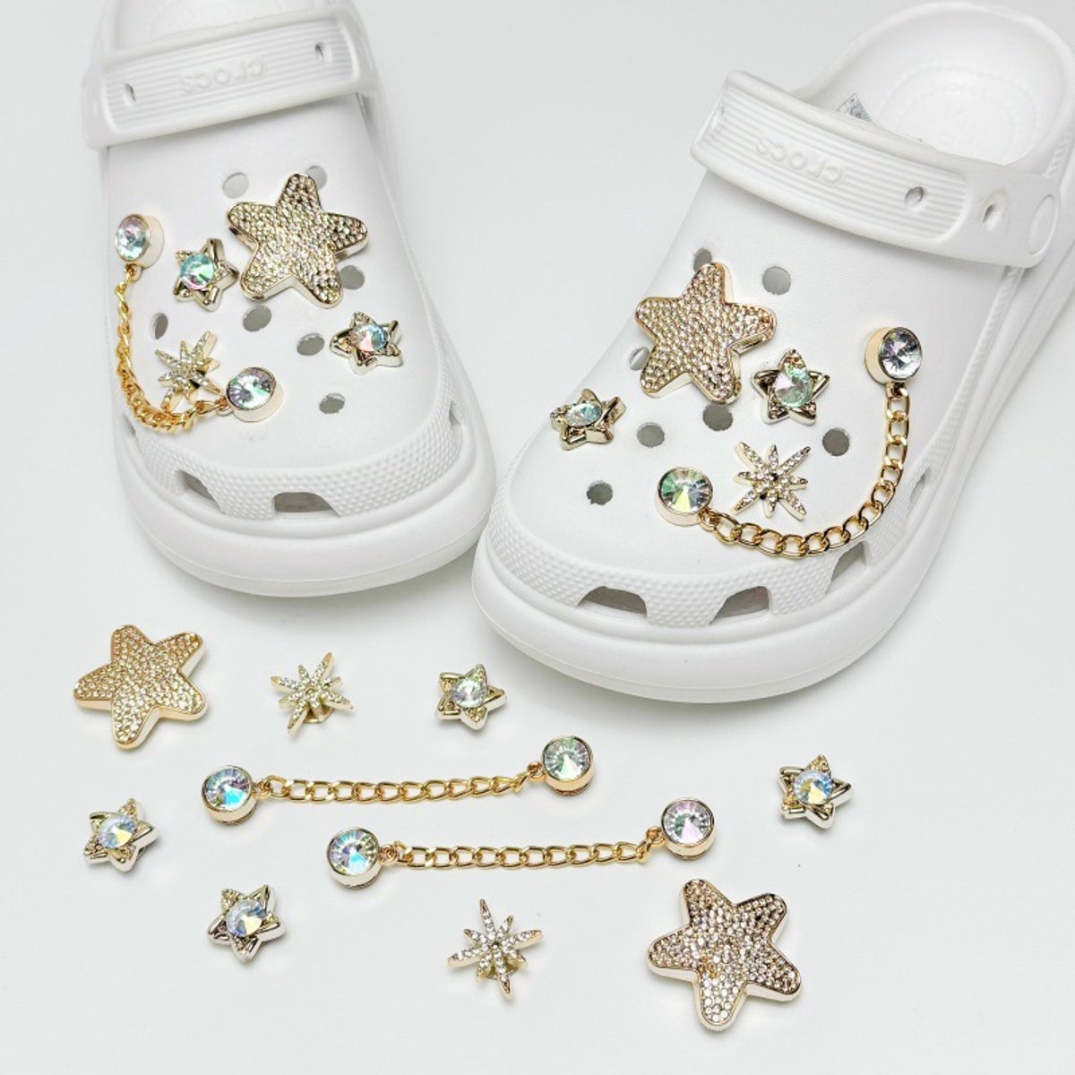 Schoenaccessoires-geschikt voor crocs charms- geschikt voor crocs pins- geschikt voor crocs Accessoires- geschikt voor Crocs Jibbitz-CJ-442 Ketting met goudverguld sterren