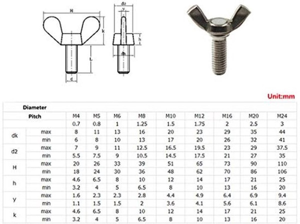 304 RVS Vleugelbout Set M8x30 Handdraai Schroef Vlinderschroef Sets 10PCS