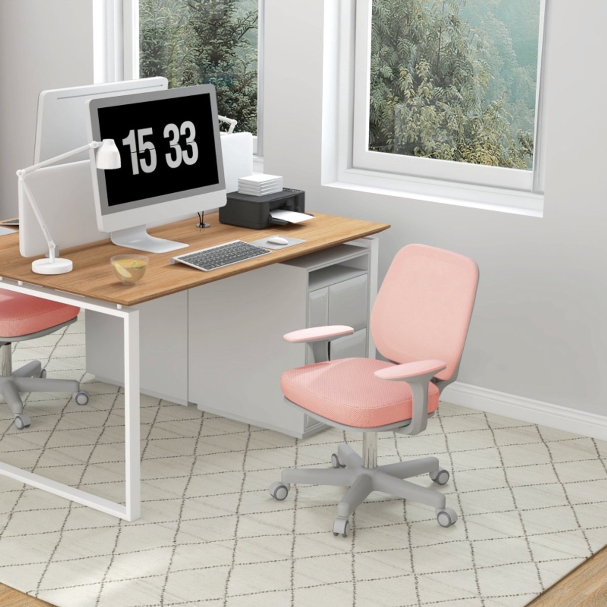 MODENUIT Bureaustoel 55 x 48 x 82,5-94,5 cm - Draaibaar en In Hoogte Verstelbaar - Polyester - Roze