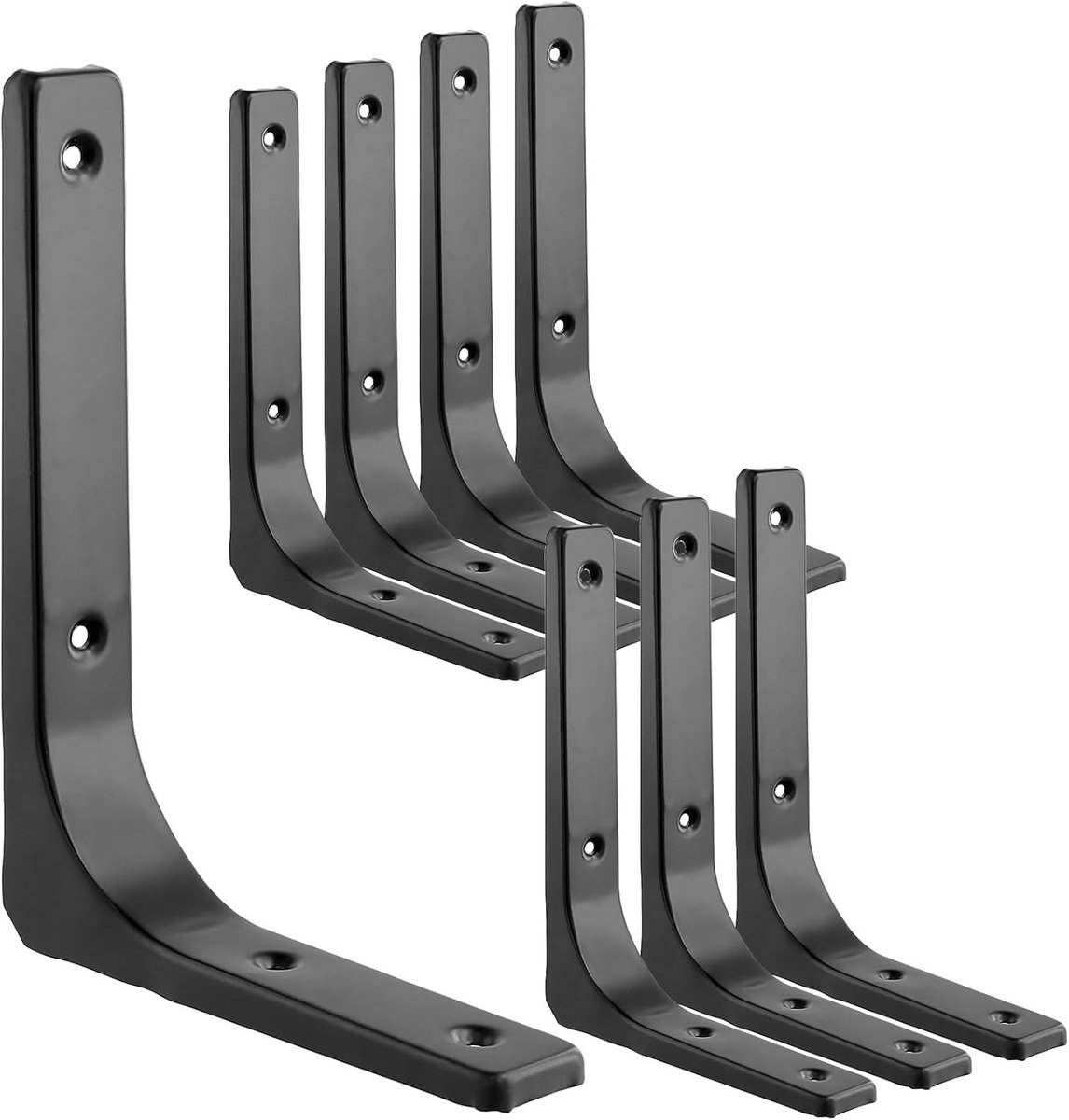 Set van 8 Hoeksteunen, 90 Graden, 200 x 150 mm, Roestvrijstaal, L-vormige Wandbeugel, Ideaal voor Planken, Meubelondersteuning en Hoekmontage