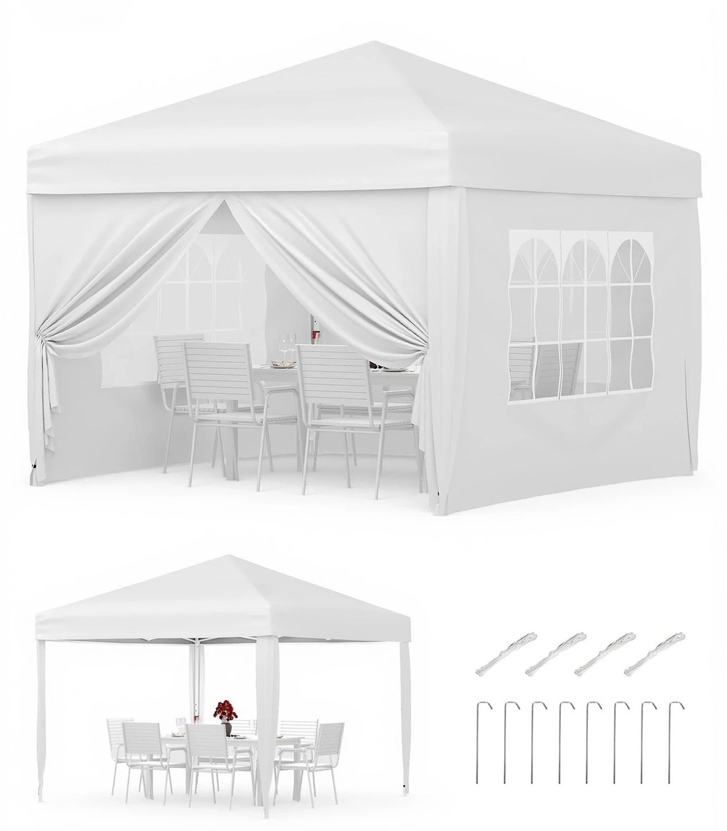 Reky Partytent - Partytent 3x3 - Paviljoen - Partytent opvouwbaar - Pergola - Waterdicht - Draagtas - Stabiel - Wit - 3x3 m