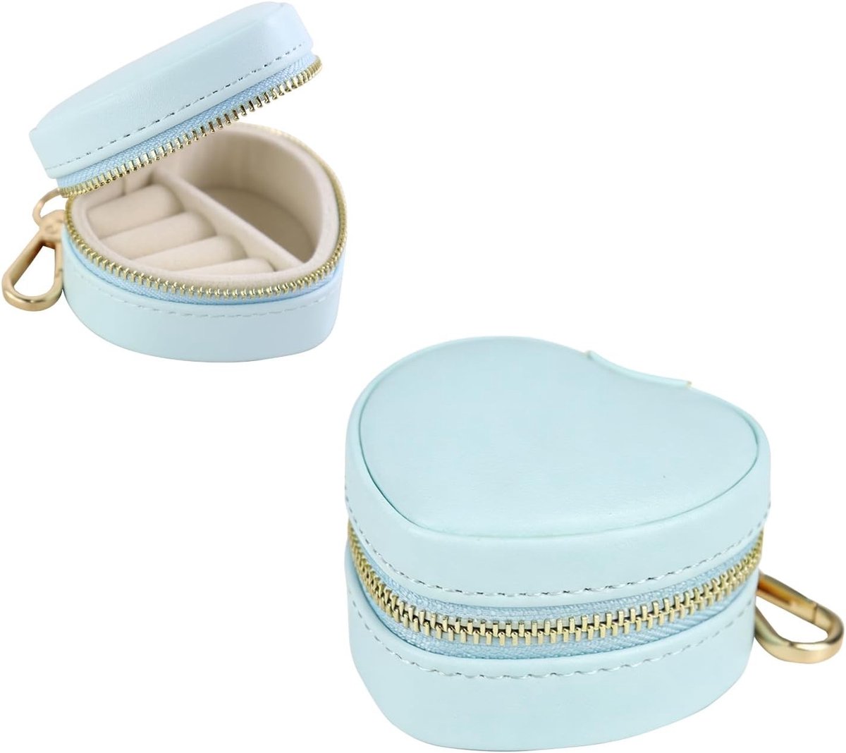 Hartvormig reisjuwelenkistje van PU-leer, draagbaar sieradendoosje met sleutelhanger, ideaal cadeau voor meisjes en vrouwen (blauw)