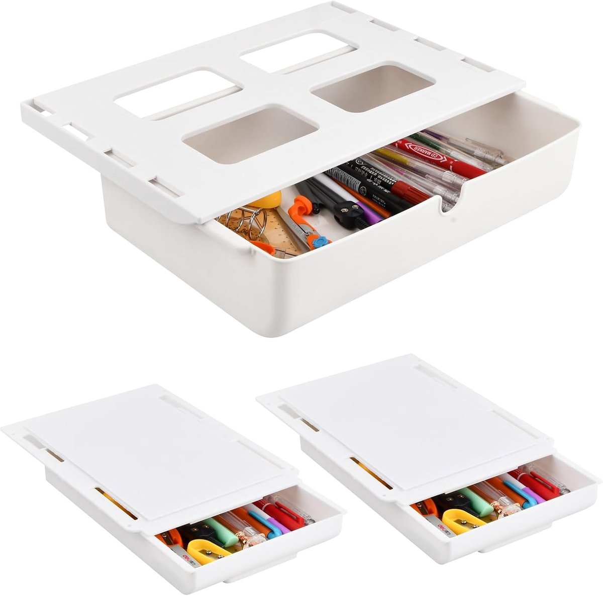 Set van 3 Onderbureau Lades, Verborgen Organizer voor Thuis en Kantoor, Zelfklevende Opbergdozen voor Efficiënte Ruimtebesparing