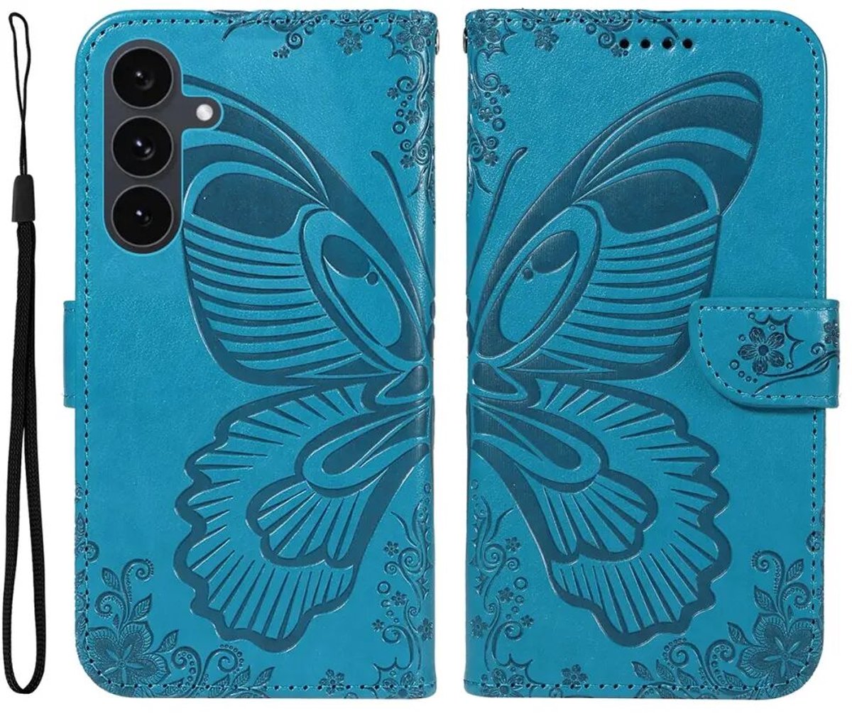 Hoesje Geschikt voor Samsung Galaxy S25 FE | Wallet Book Case Vlinder Kunstleer | Portemonnee | Standaard | Blauw